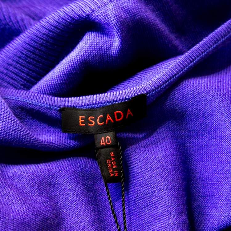 Pre Owned Escada Purple Rib Knit Wool Scoop Neck Tank Top L