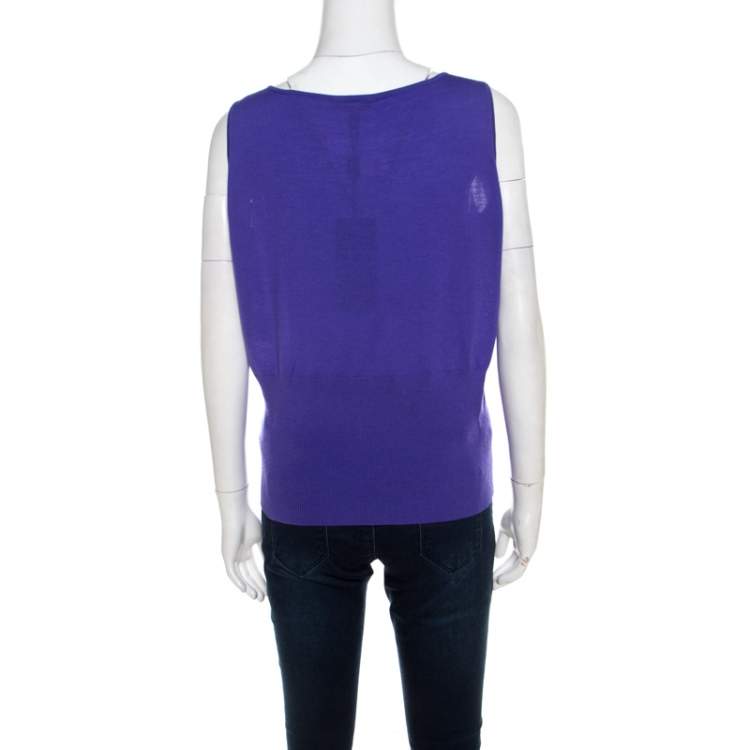 Pre Owned Escada Purple Rib Knit Wool Scoop Neck Tank Top L
