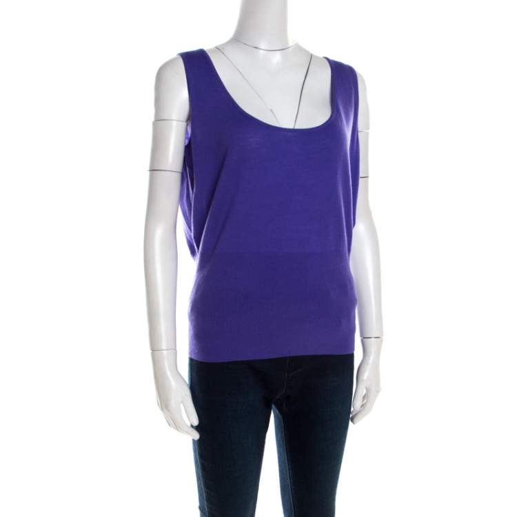 Pre Owned Escada Purple Rib Knit Wool Scoop Neck Tank Top L