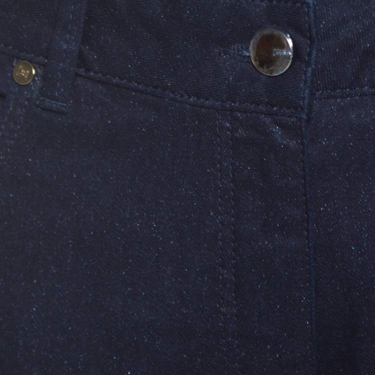 Pre Owned Escada Navy Blue Glitter Denim High Rise Straight Leg Jeans XL
