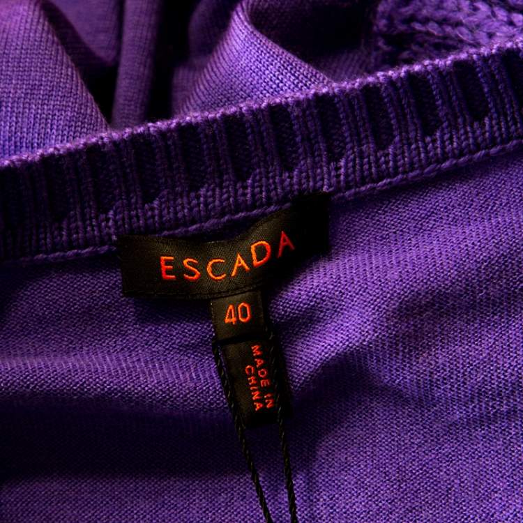 Pre Owned Escada Purple Mohair Wool Ruffle Tiered Detail Button Front Cardigan L