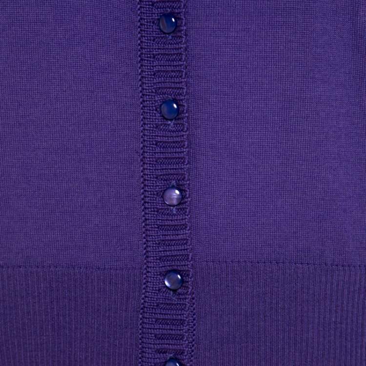 Pre Owned Escada Purple Mohair Wool Ruffle Tiered Detail Button Front Cardigan L