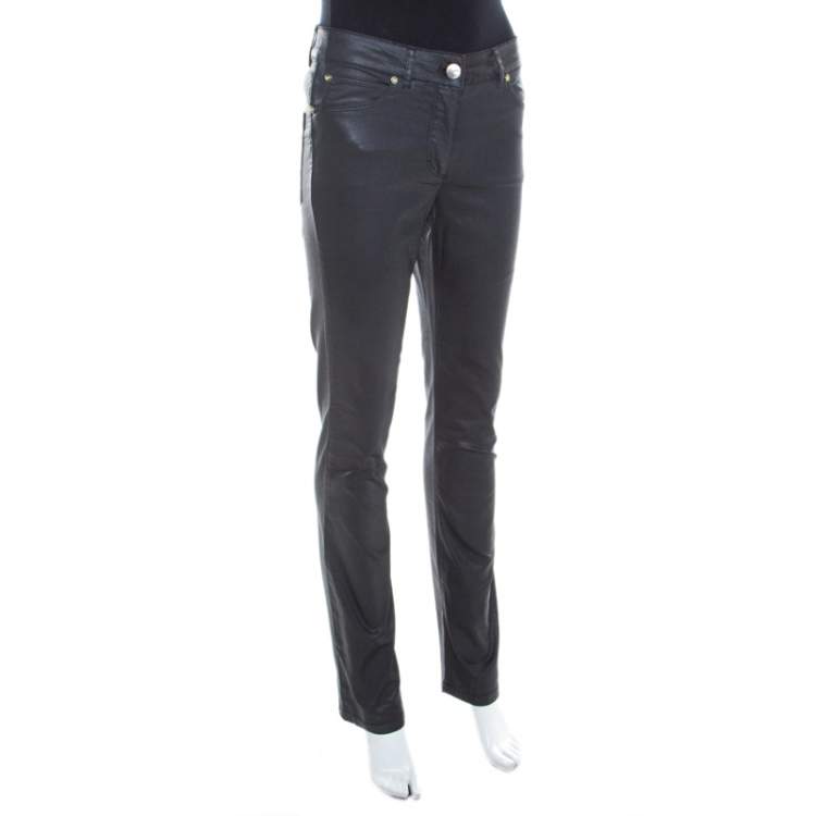 Pre Owned Escada Grey Coated Stretch Denim Straight Leg Jeans XL