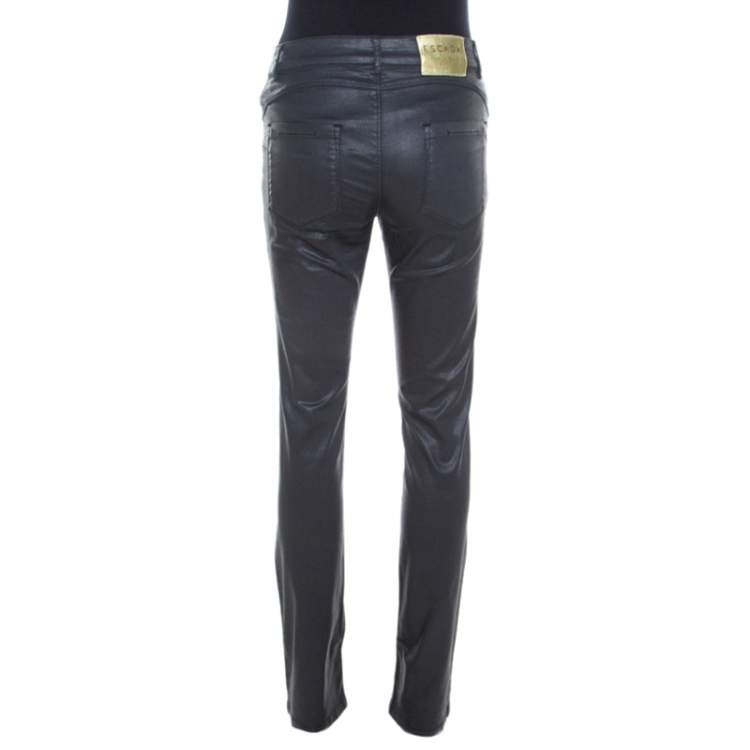 Pre Owned Escada Grey Coated Stretch Denim Straight Leg Jeans XL