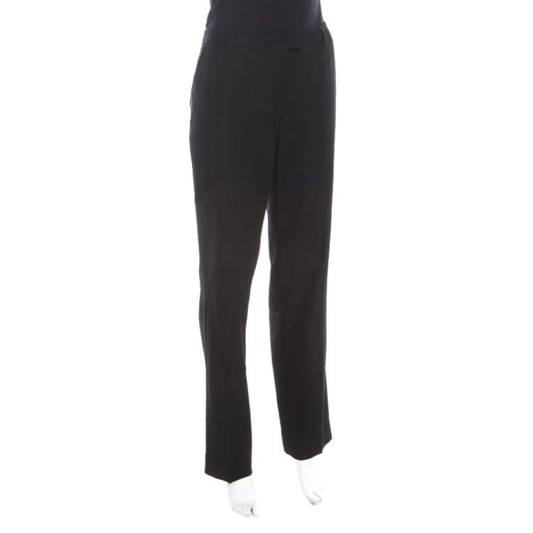 Pre Owned Escada Black Wool High Waist Tailored Trousers M