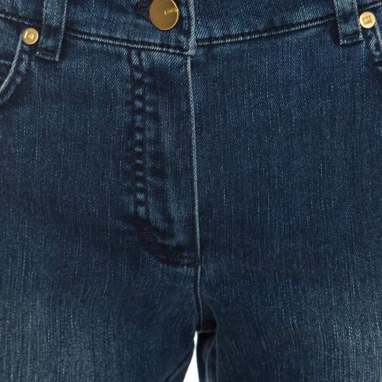 Pre Owned Escada Indigo Faded Effect Denim Sequined Back Pocket Detail Skinny Jeans S