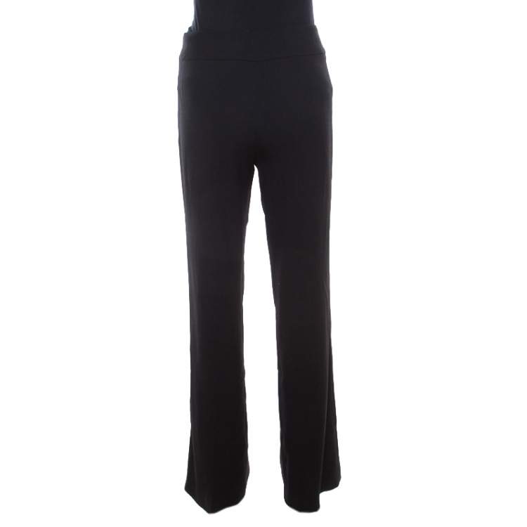 Pre Owned Escada Black Stretch Wool Crepe High Waist Straight Leg Trousers M