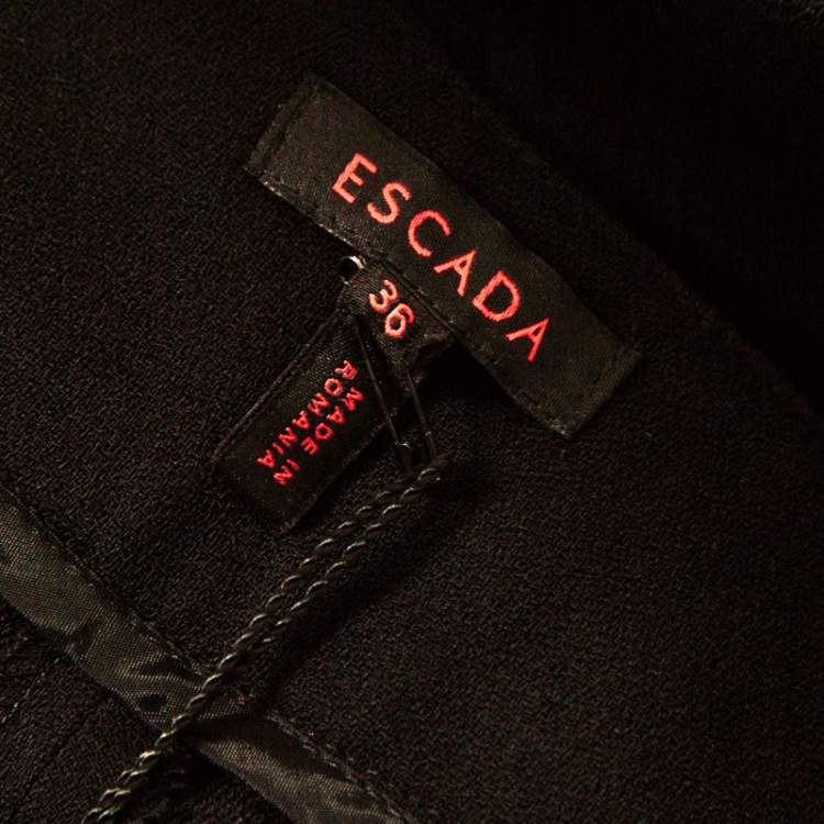 Pre Owned Escada Black Stretch Wool Crepe High Waist Straight Leg Trousers M