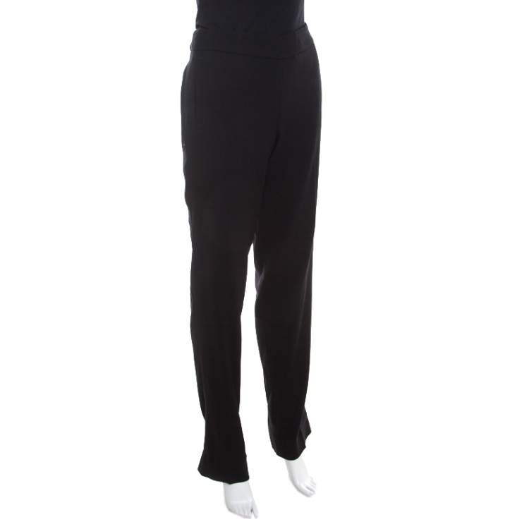 Pre Owned Escada Black Stretch Wool Crepe High Waist Straight Leg Trousers M