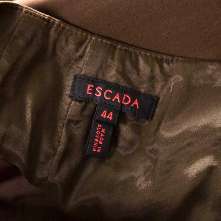 Pre Owned Escada Military Green Cotton Topstitch Detail Pencil Skirt XL