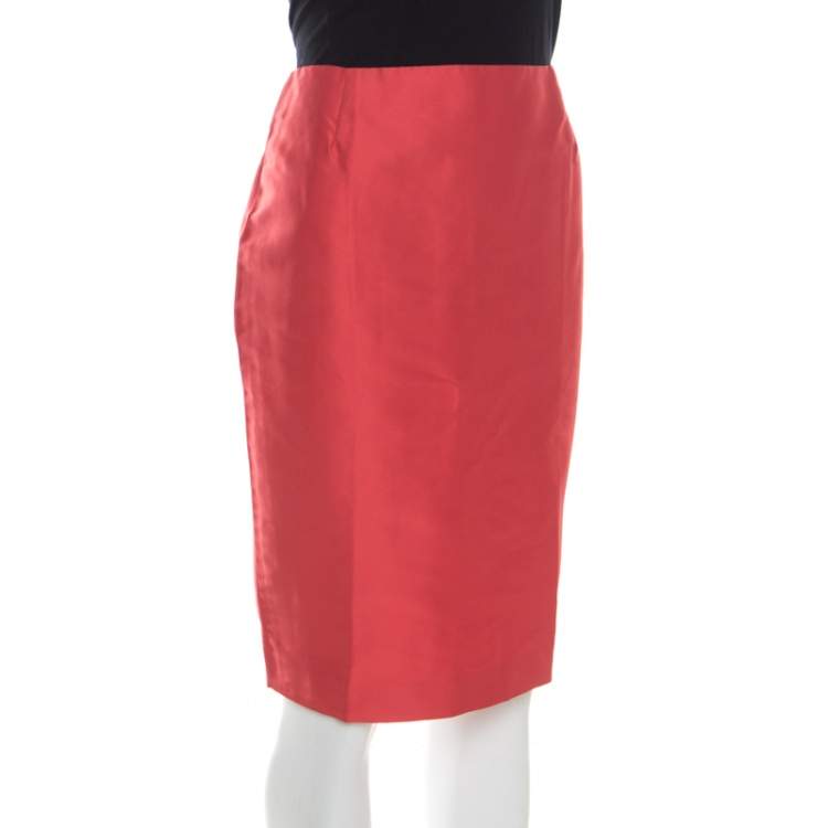Pre Owned Escada Burnt Orange Silk Pencil Skirt M