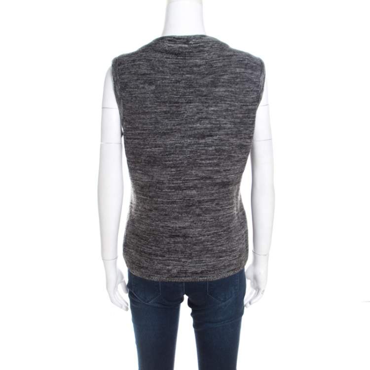 Pre Owned Escada Marled Grey Wool Blend Sleeveless Scoop Neck Sweater Top L