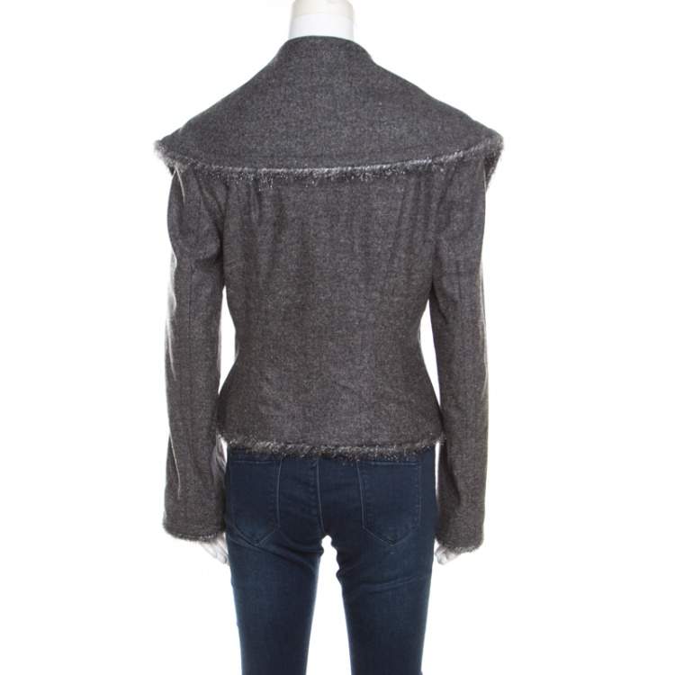 Pre Owned Escada Grey Wool Tinsel Trim Tailored Blazer M