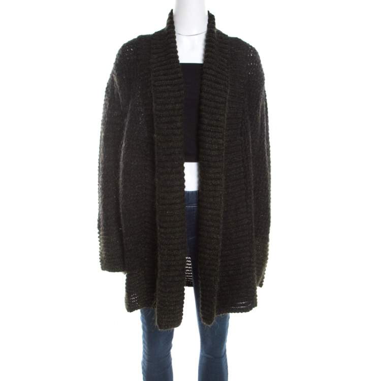 Pre Owned Escada Green Mohair Blend Shawl Lapel Long Cardigan M