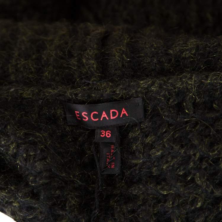Pre Owned Escada Green Mohair Blend Shawl Lapel Long Cardigan M