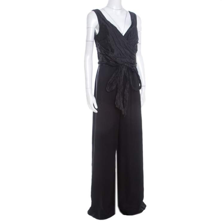 Pre Owned Escada Black Metallic Ruched Bodice Belted Toska Jumpsuit M