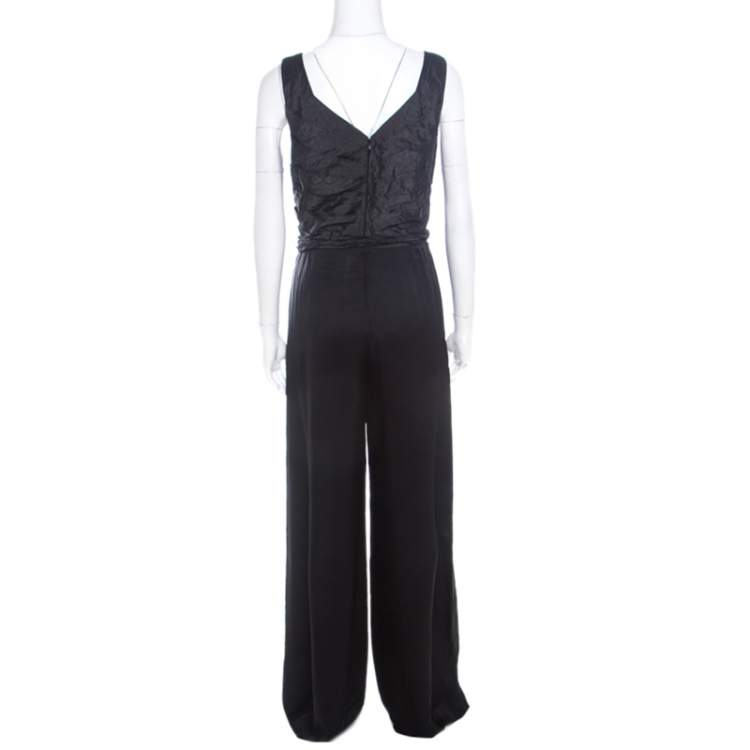 Pre Owned Escada Black Metallic Ruched Bodice Belted Toska Jumpsuit M