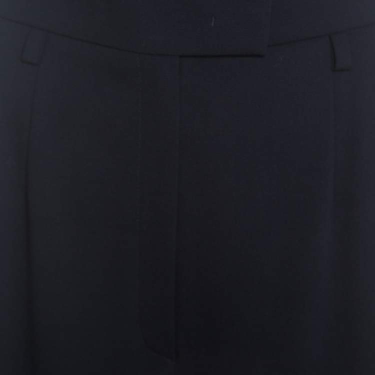 Pre Owned Escada Navy Blue Stretch Wool Crepe High Waist Wide Leg Trousers XL