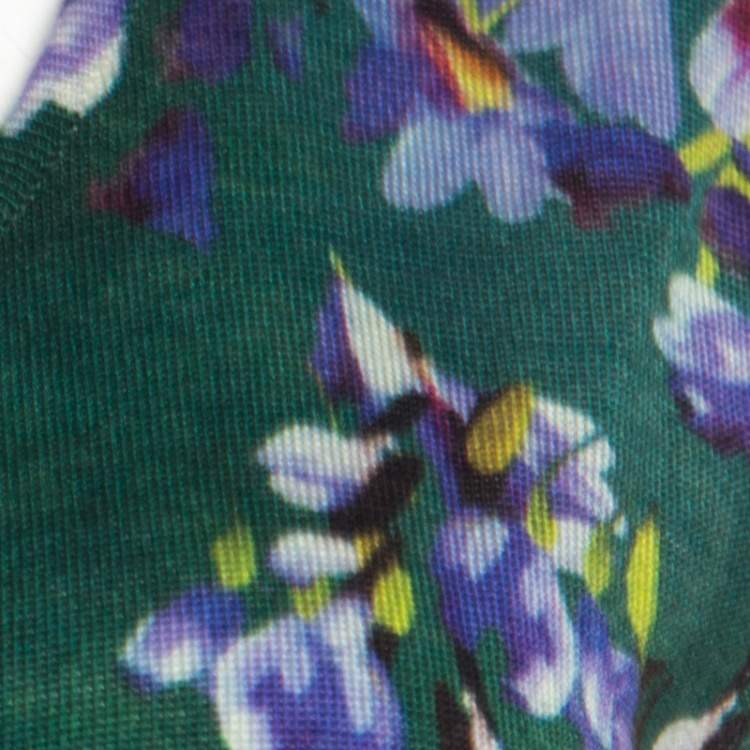 Pre Owned Escada Green Digital Floral Print Silk Wool Sleeveless Top M