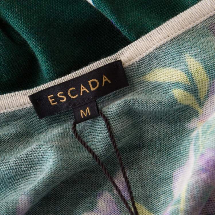 Pre Owned Escada Green Digital Floral Print Silk Wool Sleeveless Top M