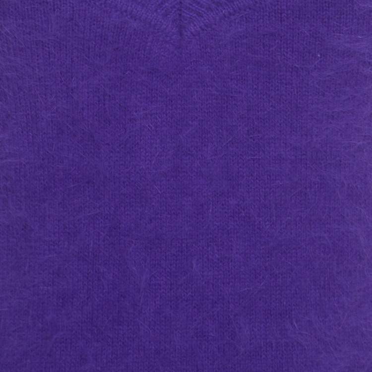 Pre Owned Escada Purple Angora Rib Knit Silk Lined Fuzzy Tank Top L