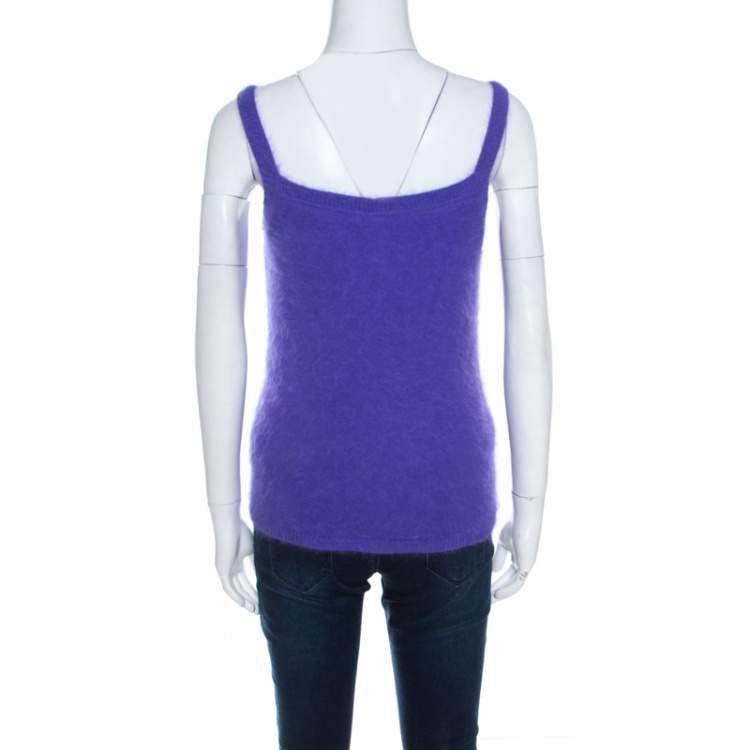 Pre Owned Escada Purple Angora Rib Knit Silk Lined Fuzzy Tank Top L