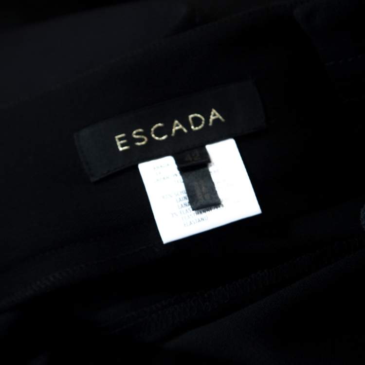Pre Owned Escada Black Stretch Wool Crepe High Waist Slit Detail Trousers L
