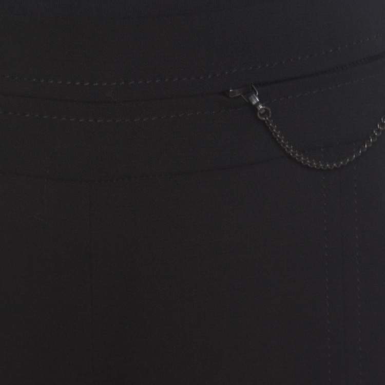 Pre Owned Escada Black Stretch Wool Crepe High Waist Slit Detail Trousers L