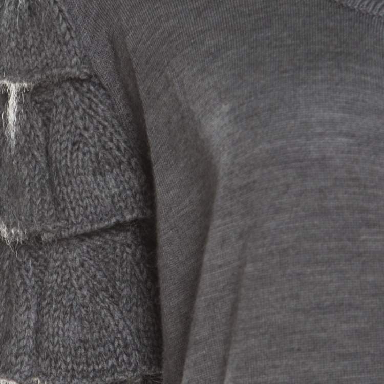 Pre Owned Escada Grey Wool and Mohair Ruffled Sleeve Detail Button Front Cardigan L