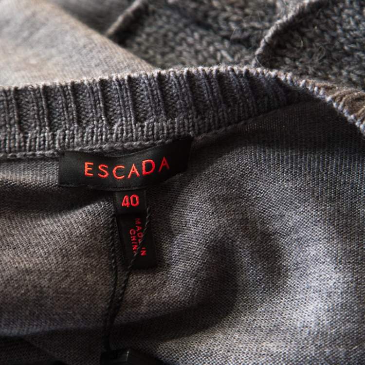 Pre Owned Escada Grey Wool and Mohair Ruffled Sleeve Detail Button Front Cardigan L
