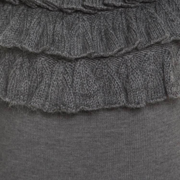 Pre Owned Escada Grey Wool and Mohair Ruffled Bodice Detail Long Sleeve Sweater L