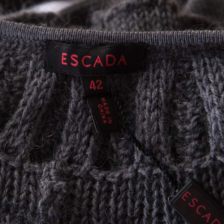 Pre Owned Escada Grey Wool and Mohair Ruffled Bodice Detail Long Sleeve Sweater L