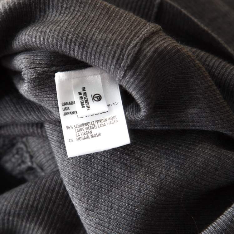 Pre Owned Escada Grey Wool and Mohair Ruffled Bodice Detail Long Sleeve Sweater L