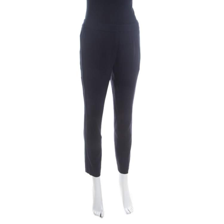 Pre Owned Escada Navy Blue Stretch Wool Crepe High Waist Cropped Tsava Trousers S