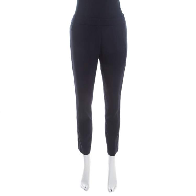 Pre Owned Escada Navy Blue Stretch Wool Crepe High Waist Cropped Tsava Trousers S