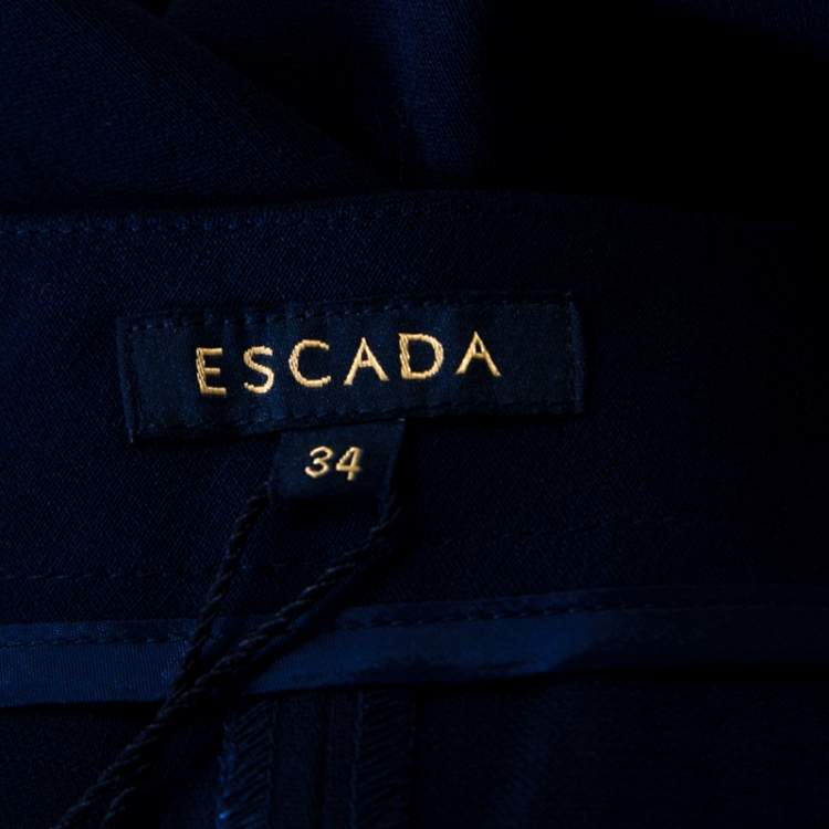 Pre Owned Escada Navy Blue Stretch Wool Crepe High Waist Cropped Tsava Trousers S