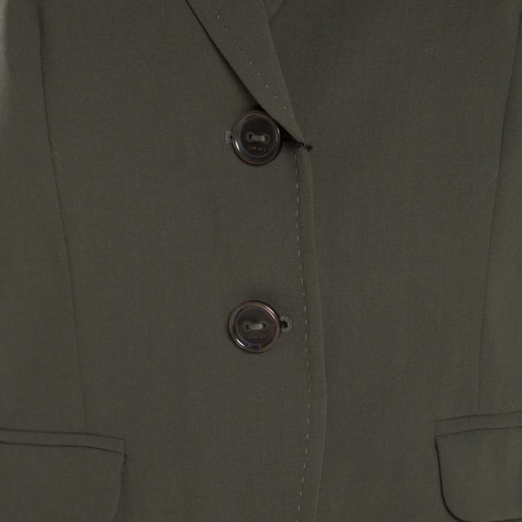 Pre Owned Escada Olive Green Wool Basket Weave Panel Detail Benigna Blazer M