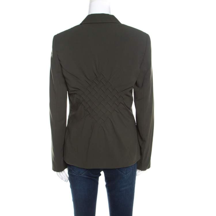 Pre Owned Escada Olive Green Wool Basket Weave Panel Detail Benigna Blazer M