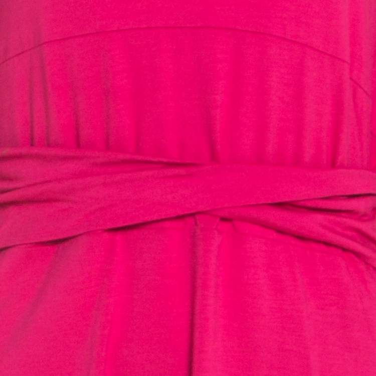 Pre Owned Escada Hot Pink Jersey Paneled Twist Band Detail Scoop Neck Top XXL