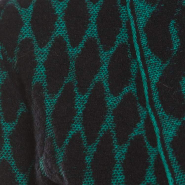 Pre Owned Escada Black and Green Jacquard Knit Open Front Sayakah Cardigan S