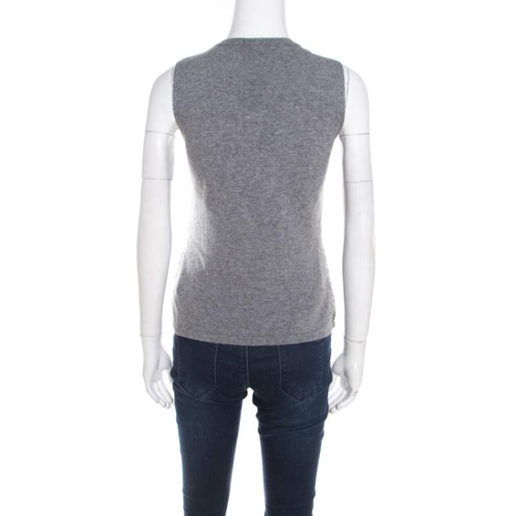 مم�لوكة مسبقًا Escada Flannel Grey Wool Cord Embroidered Sleeveless Schulamit Top S