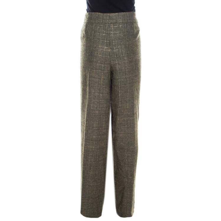 Pre Owned Escada Green Lurex Insert Wool Blend Wide Leg Hose Tailored Trousers L