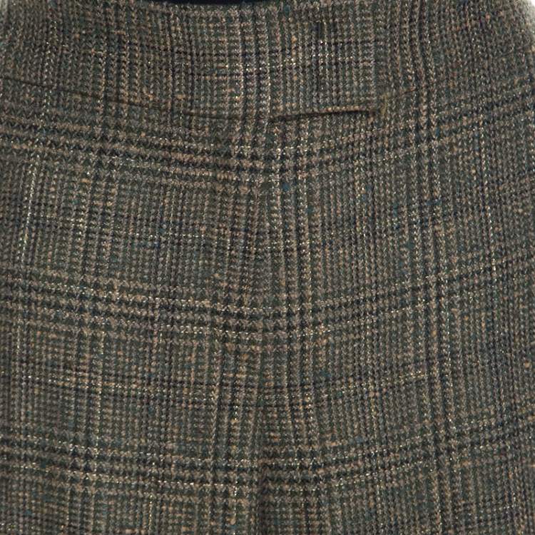 Pre Owned Escada Green Lurex Insert Wool Blend Wide Leg Hose Tailored Trousers L