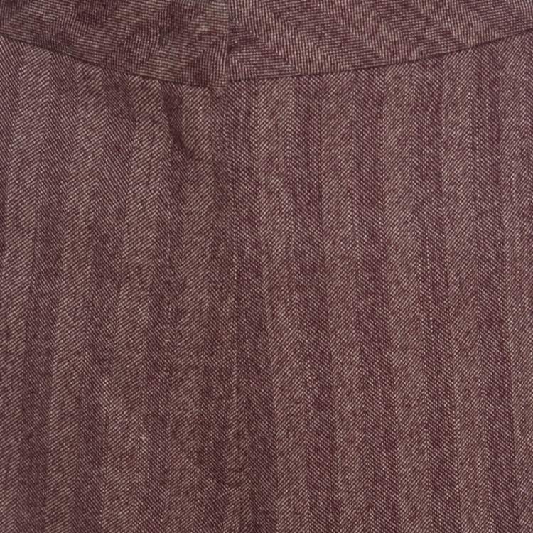 Pre Owned Escada Burgundy Herringbone Weave Wool and Silk High Waist Pants XL