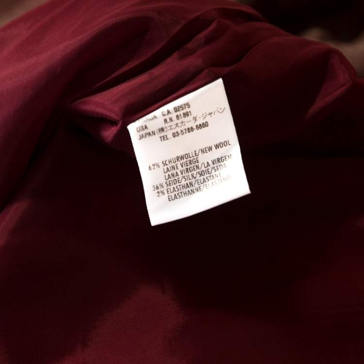 Pre Owned Escada Burgundy Herringbone Weave Wool and Silk High Waist Pants XL