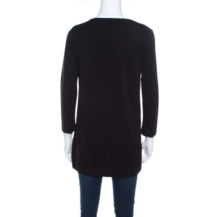 Pre Owned Escada Black Knit Lace Trim Long Sleeve Emana Tunic S