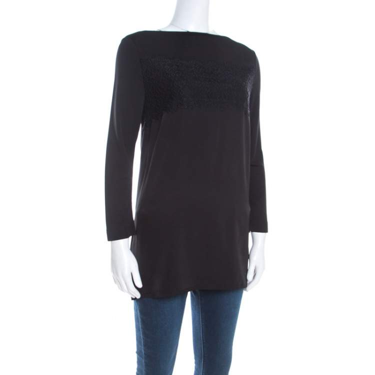 Pre Owned Escada Black Knit Lace Trim Long Sleeve Emana Tunic S