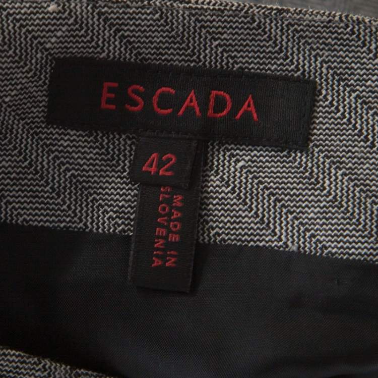 Pre Owned Escada Grey Linen and Wool Blend Front Slit Detail Pencil Skirt L 