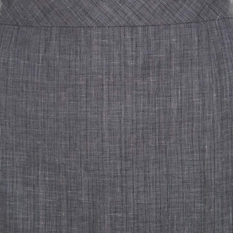 Pre Owned Escada Grey Linen and Wool Blend Front Slit Detail Pencil Skirt L 