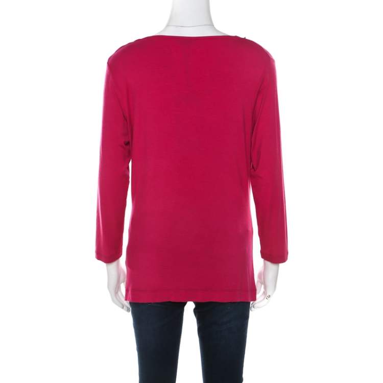 Pre Owned Escada Tourmaline Pink Knit Chain Detail Cowl Neck Ewpenia Top M